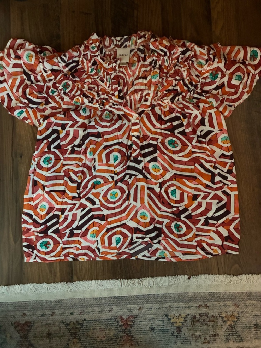 Maeve by Anthropologie Short Sleeve Ruffle Yoke Blouse